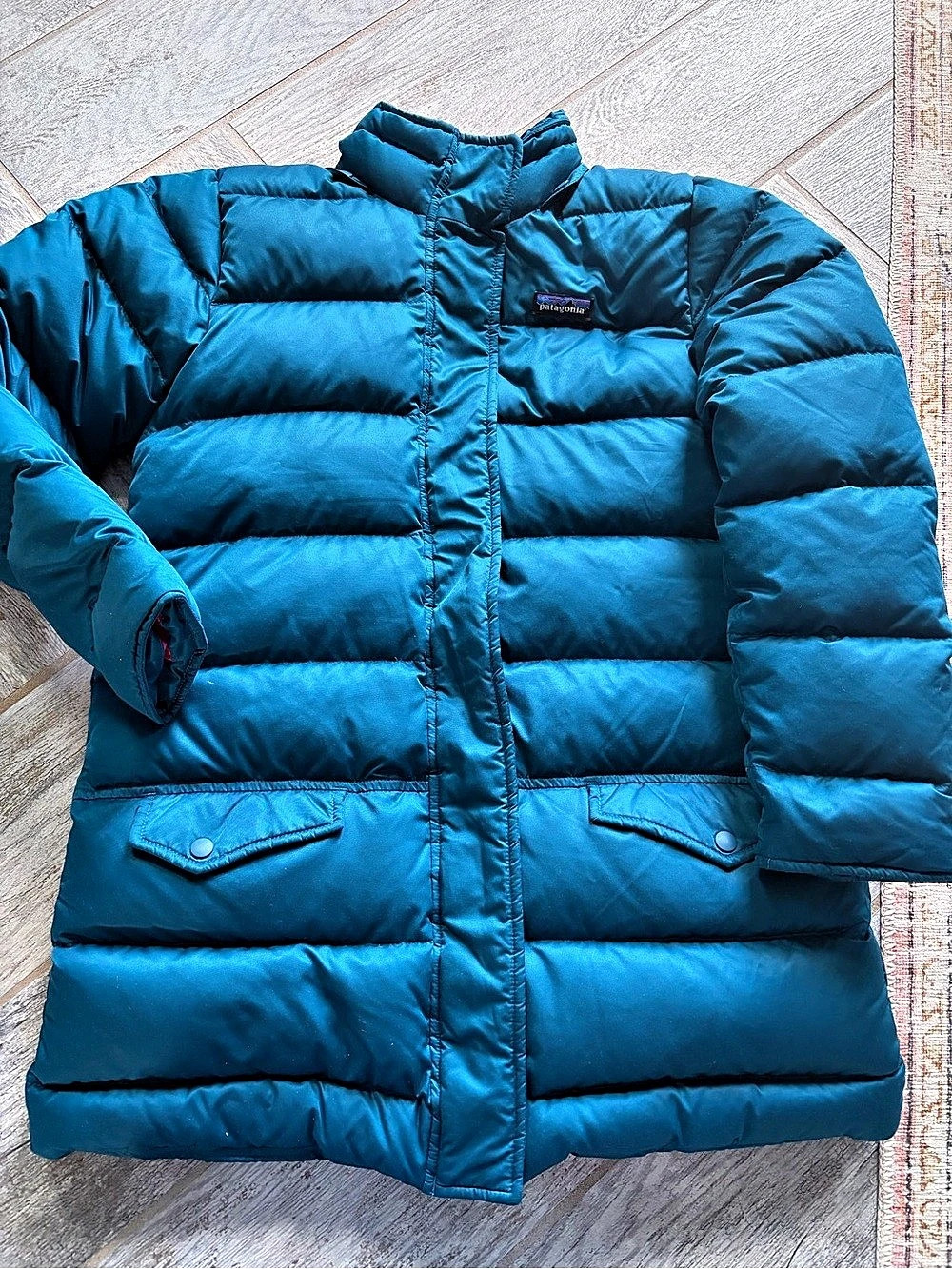 Patagonia Down With It Parka Kids Puffer Jacket Blue & Pink Large 12